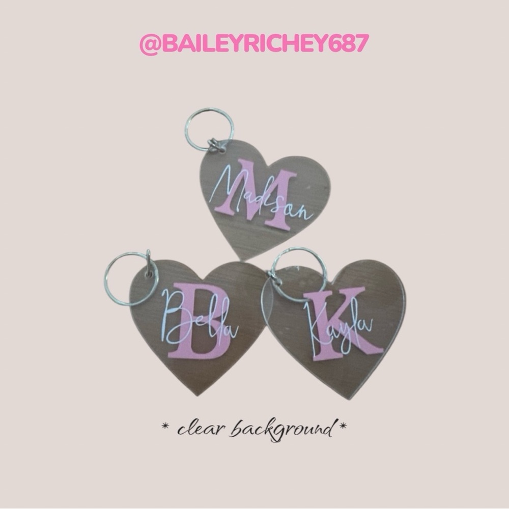 Personalized Heart Keychains with Pink Initials - Available in Other Colors